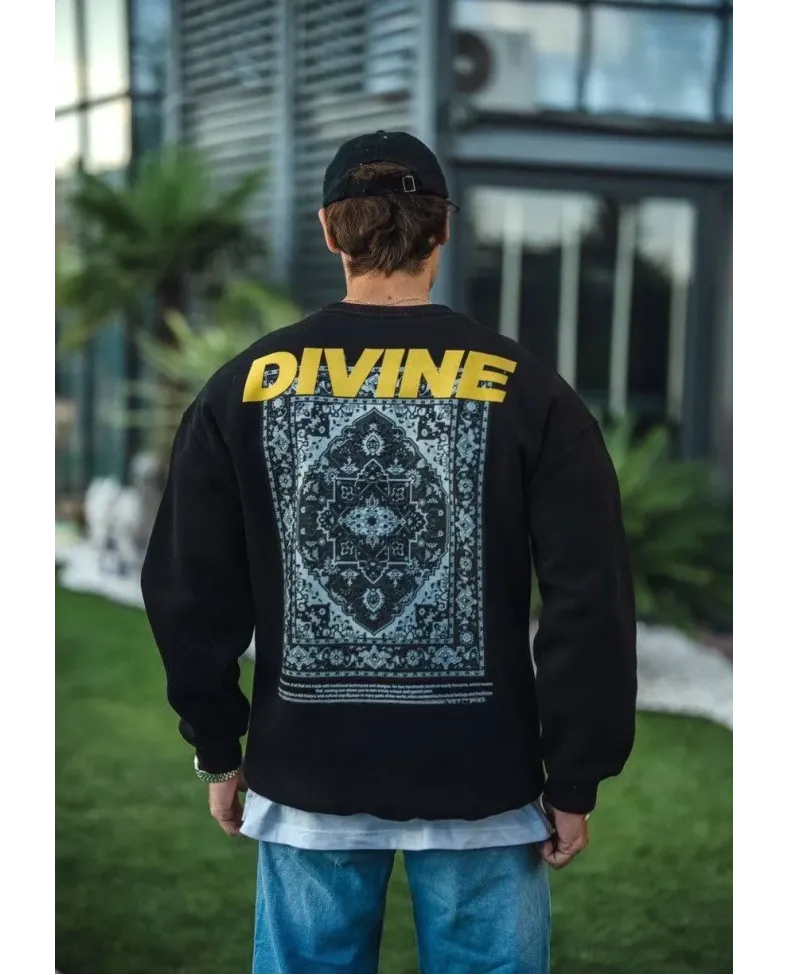 Kışlık Bisiklet Yaka Baskılı SweatShirt - Siyah