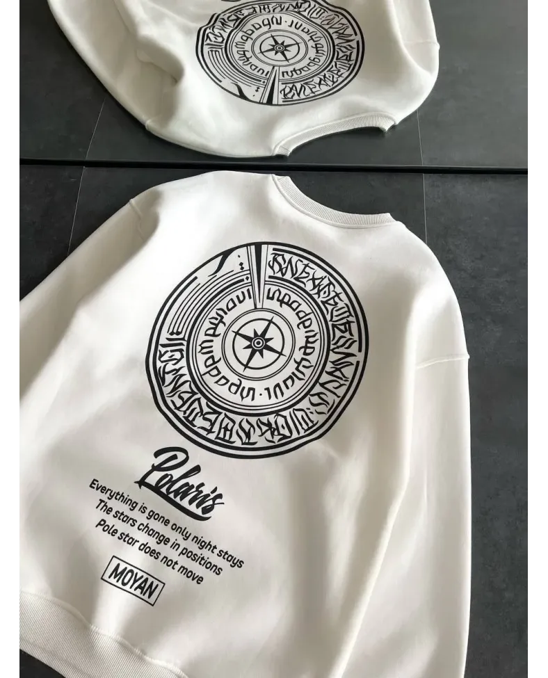 Kışlık Bisiklet Yaka Ön Ve Arka Baskılı SweatShirt - Beyaz