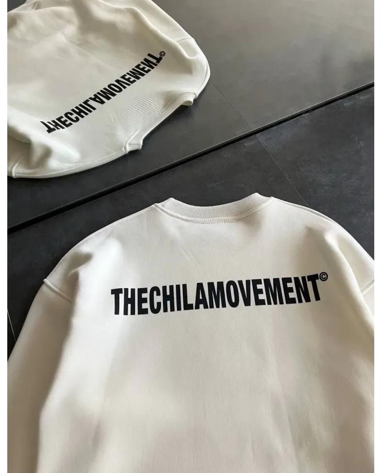 Kışlık Bisiklet Yaka Oversize Baskılı SweatShirt - Beyaz