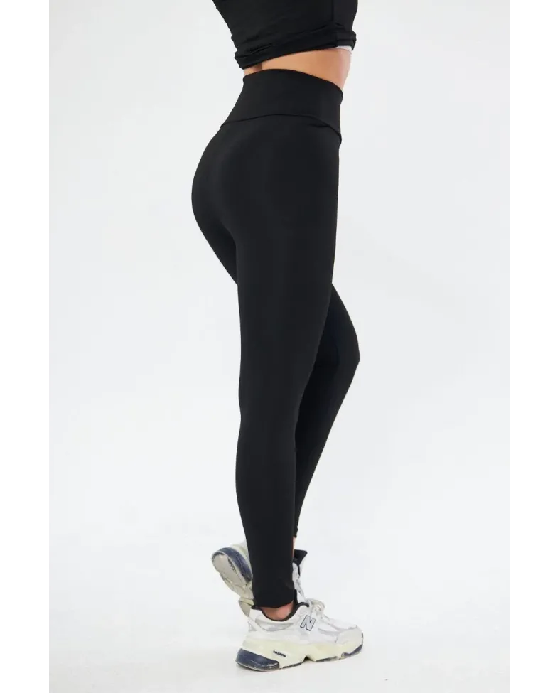 Kadın Yüksek Bel Toparlayicı ve Sıkılaştırıcı Likralı Şardonlu Tayt - Siyah