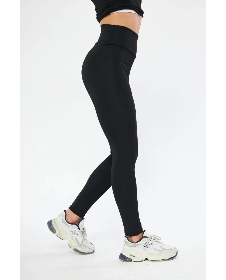 Kadın Yüksek Bel Toparlayicı ve Sıkılaştırıcı Likralı Şardonlu Tayt - Siyah