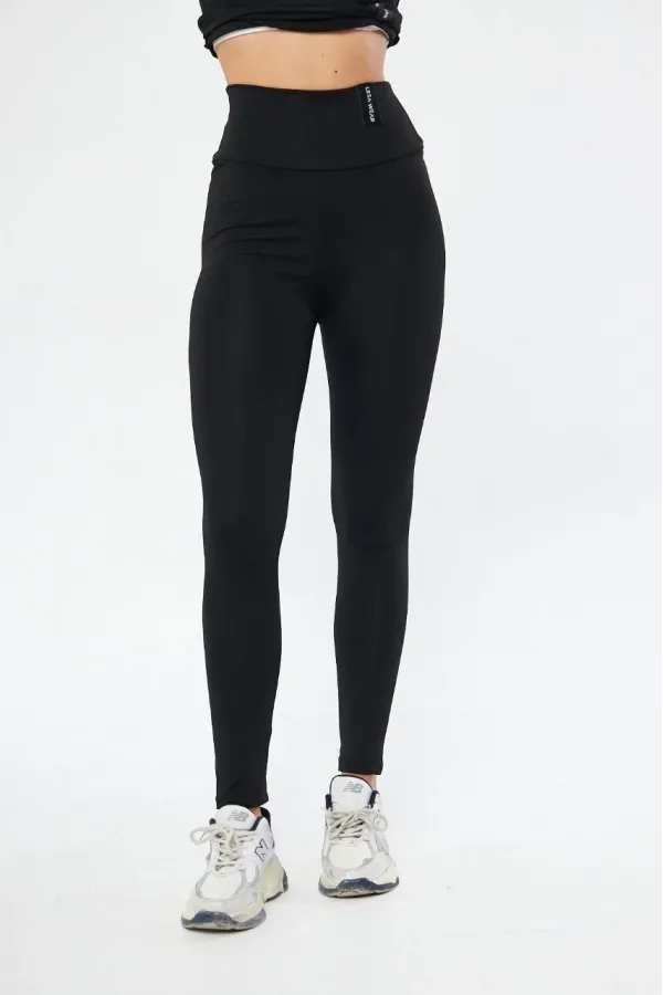 Kadın Yüksek Bel Toparlayicı ve Sıkılaştırıcı Likralı Şardonlu Tayt - Siyah