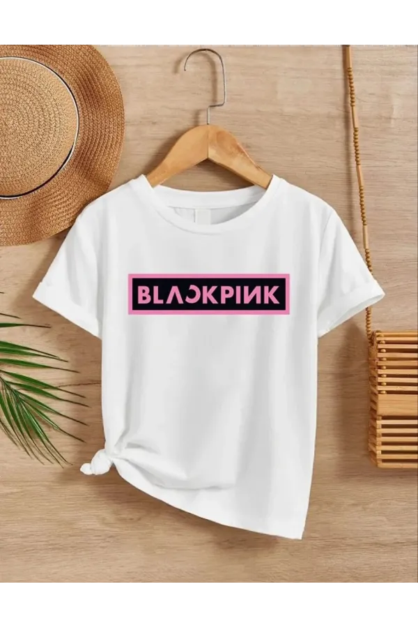 Kız Çocuk Bisiklet Yaka Baskılı T-Shirt - Beyaz