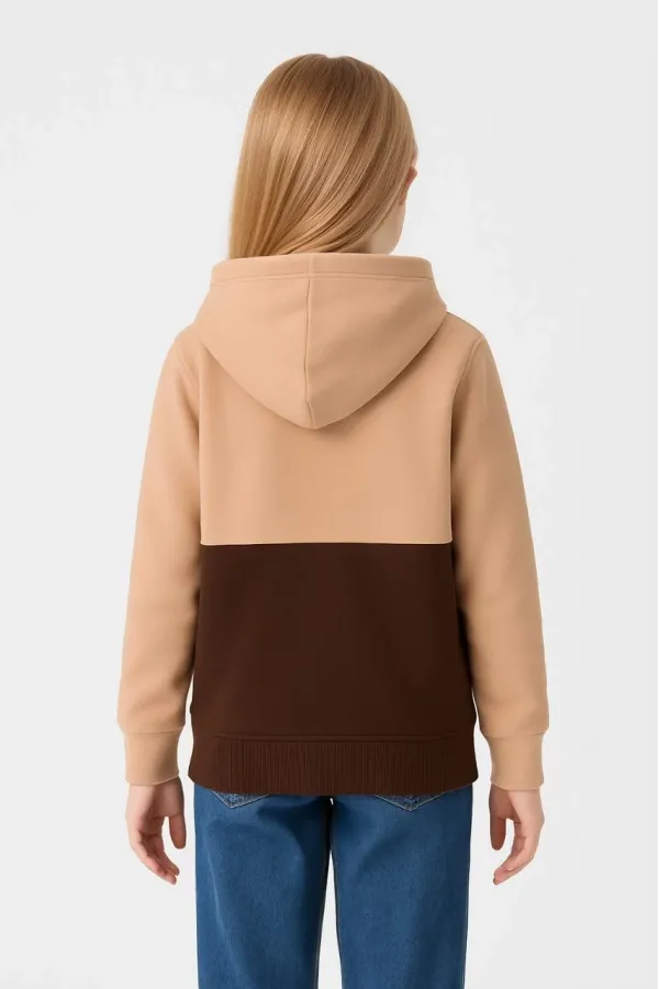 Kız Çocuk Kapüşonlu Kanguru Çepli Parçalı SweatShirt - Renkli
