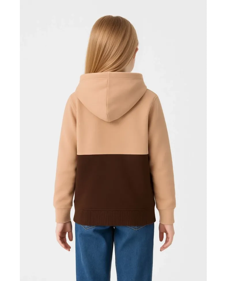 Kız Çocuk Kapüşonlu Kanguru Çepli Parçalı SweatShirt - Renkli