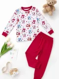 Kız Çocuk Premium Penye Ayıcık Desenli Uzun Kollu Pijama Takımı 2-11 Yaş - Kırmızı