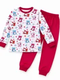 Kız Çocuk Premium Penye Ayıcık Desenli Uzun Kollu Pijama Takımı 2-11 Yaş - Kırmızı
