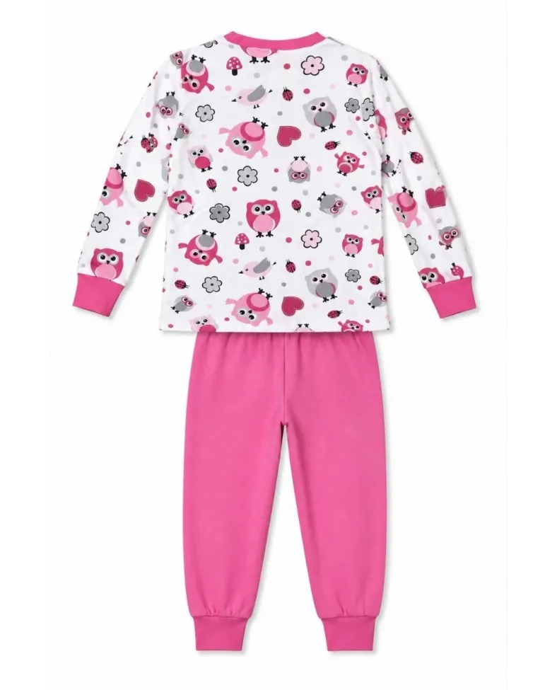 Kız Çocuk Premium Penye Baykuş Desenli Uzun Kollu Pijama Takımı 2-11 Yaş - Pembe