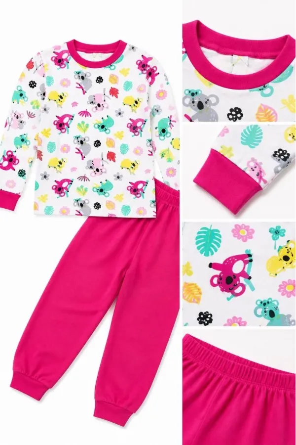 Kız Çocuk Premium Penye Koala Desenli Uzun Kollu Pijama Takımı 2-11 Yaş - Fuşya