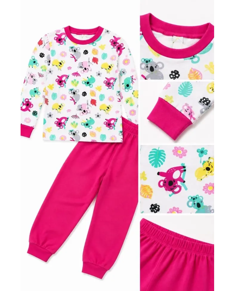 Kız Çocuk Premium Penye Koala Desenli Uzun Kollu Pijama Takımı 2-11 Yaş - Fuşya