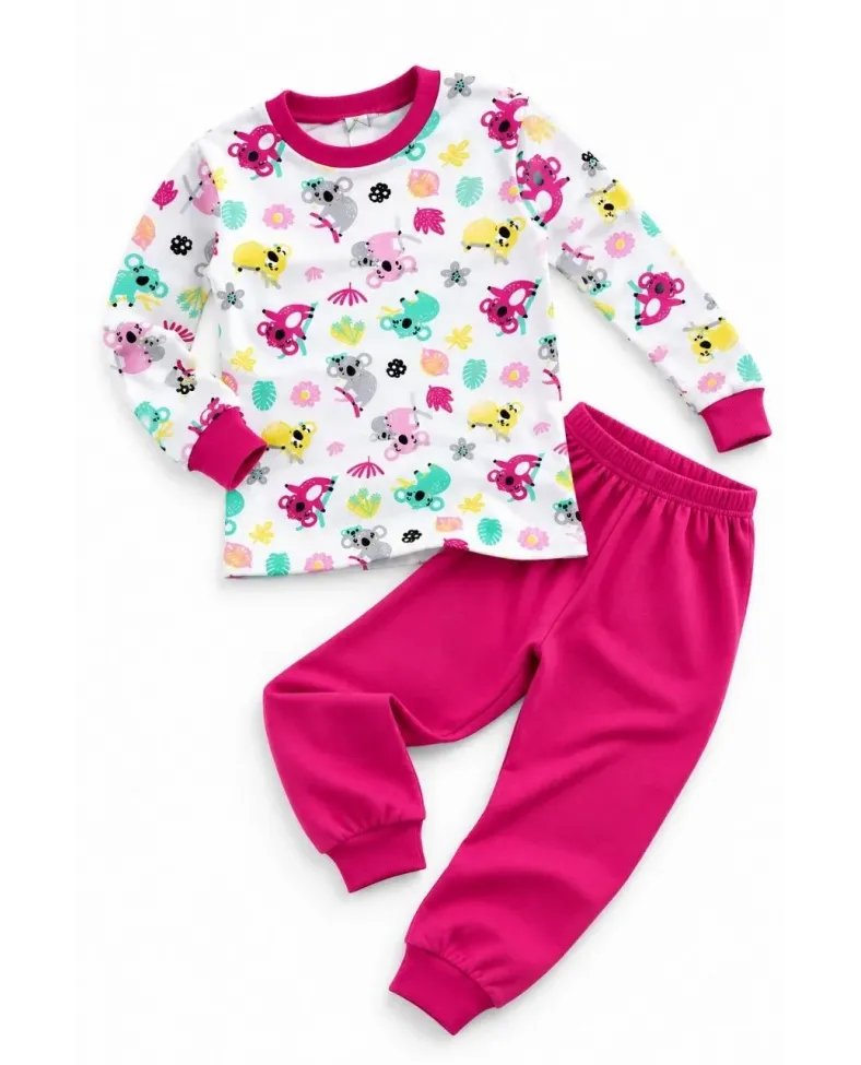 Kız Çocuk Premium Penye Koala Desenli Uzun Kollu Pijama Takımı 2-11 Yaş - Fuşya