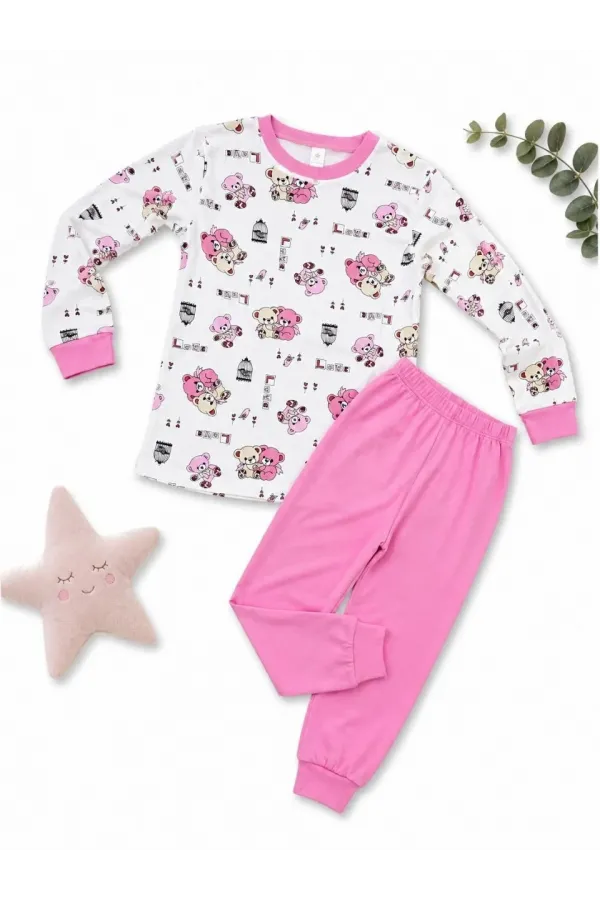 Kız Çocuk Premium Penye Koala Desenli Uzun Kollu Pijama Takımı 2-11 Yaş - Pembe