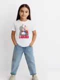 Kız Labubu Çocuk Baskılı T-Shirt - Beyaz