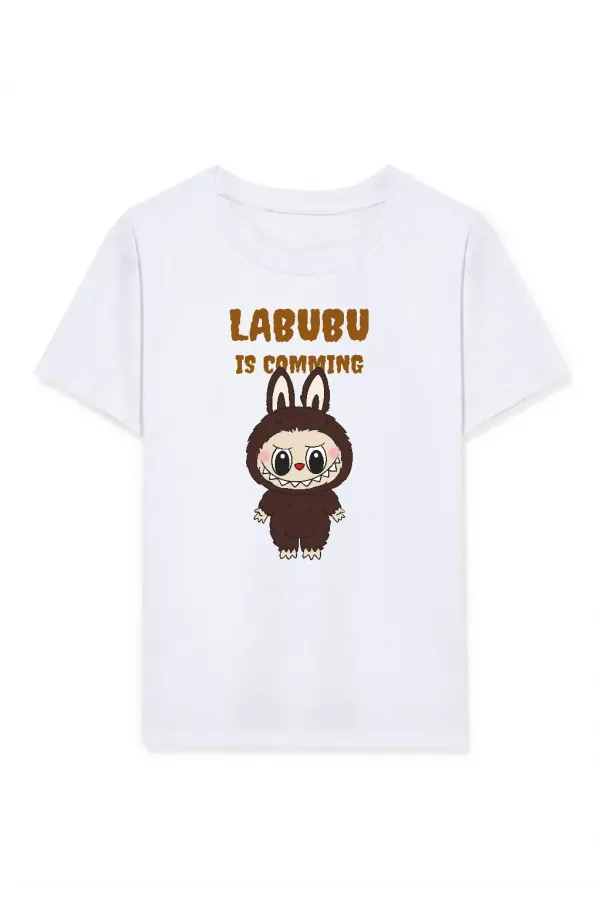 Kız Labubu Çocuk Baskılı T-Shirt - Beyaz