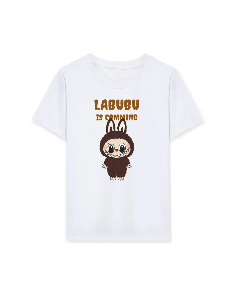 Kız Labubu Çocuk Baskılı T-Shirt - Beyaz