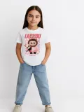 Kız Labubu Çocuk Baskılı T-Shirt - Beyaz
