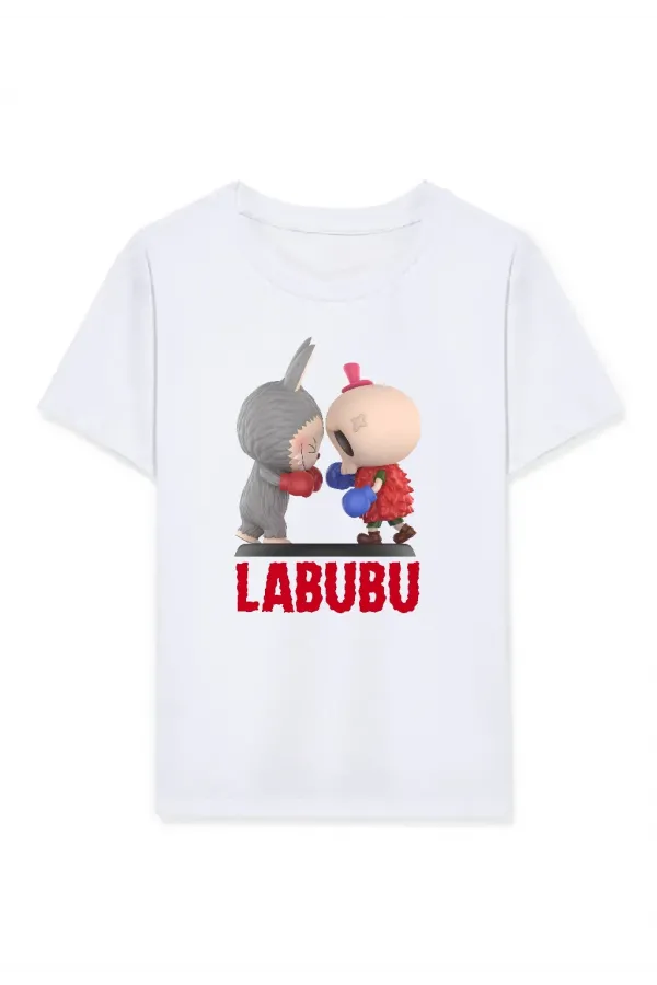 Kız Labubu Çocuk Baskılı T-Shirt - Beyaz