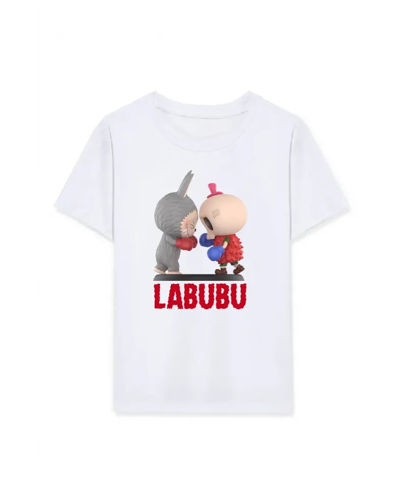 Kız Labubu Çocuk Baskılı T-Shirt - Beyaz