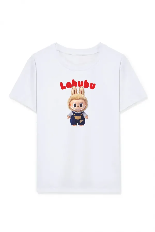 Kız Labubu Çocuk Baskılı T-Shirt - Beyaz