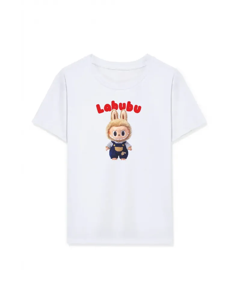 Kız Labubu Çocuk Baskılı T-Shirt - Beyaz