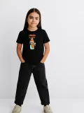 Kız Labubu Çocuk Baskılı T-Shirt - Siyah