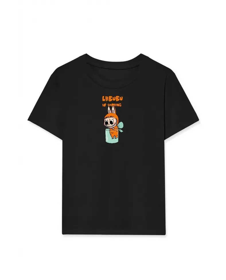 Kız Labubu Çocuk Baskılı T-Shirt - Siyah