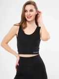 Kolsuz Dalgiç Baskılı Crop - Siyah