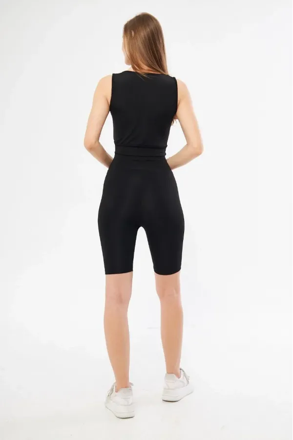 Kolsuz Dalgiç Baskılı Crop - Siyah