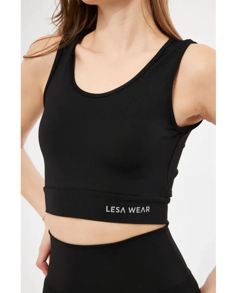 Kolsuz Dalgiç Baskılı Crop - Siyah