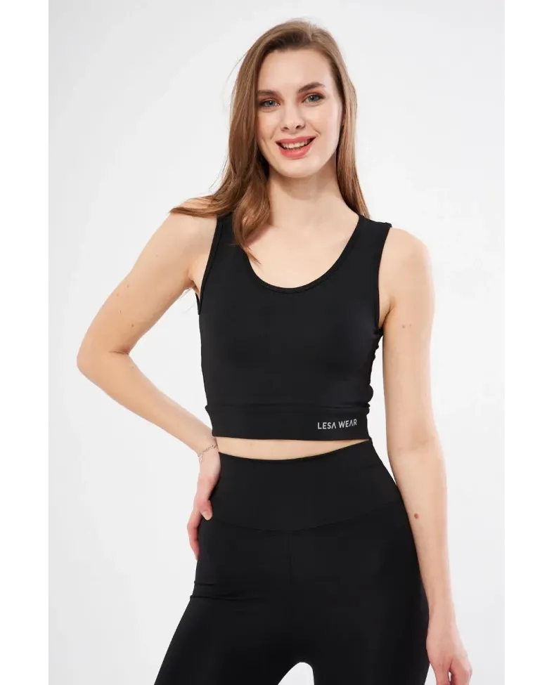 Kolsuz Dalgiç Baskılı Crop - Siyah