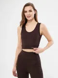 Kolsuz Sporcu Baskılı Crop - Kahve