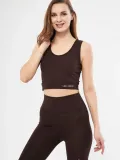 Kolsuz Sporcu Baskılı Crop - Kahve