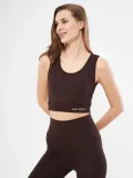 Kolsuz Sporcu Baskılı Crop - Kahve