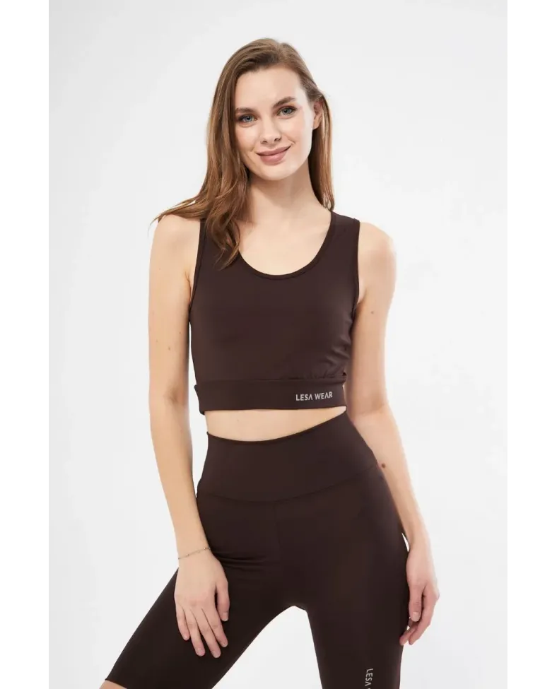 Kolsuz Sporcu Baskılı Crop - Kahve