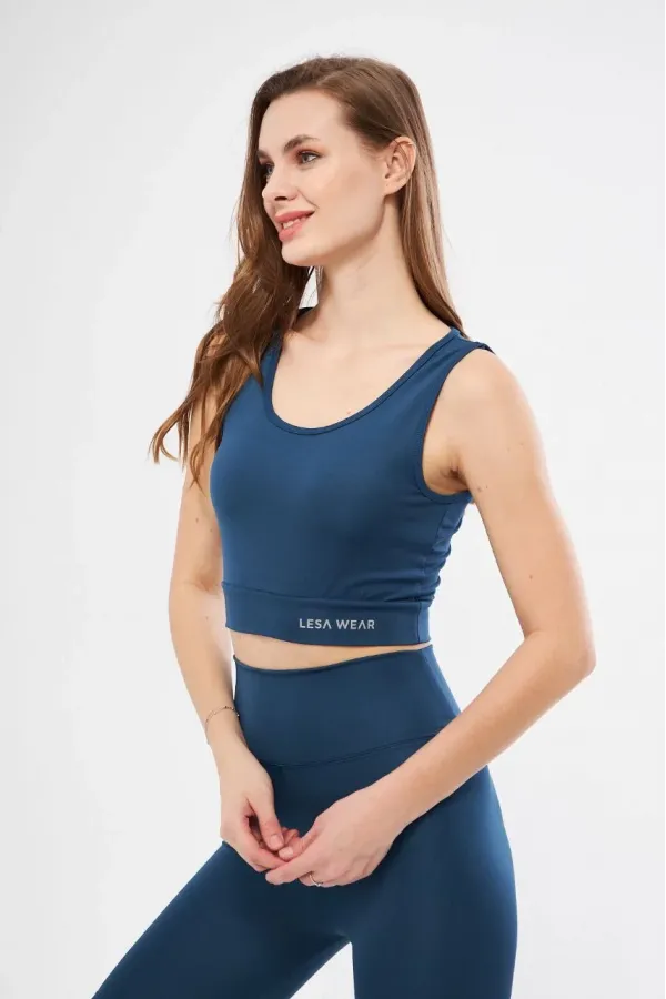 Kolsuz Sporcu Baskılı Crop - Turkuaz