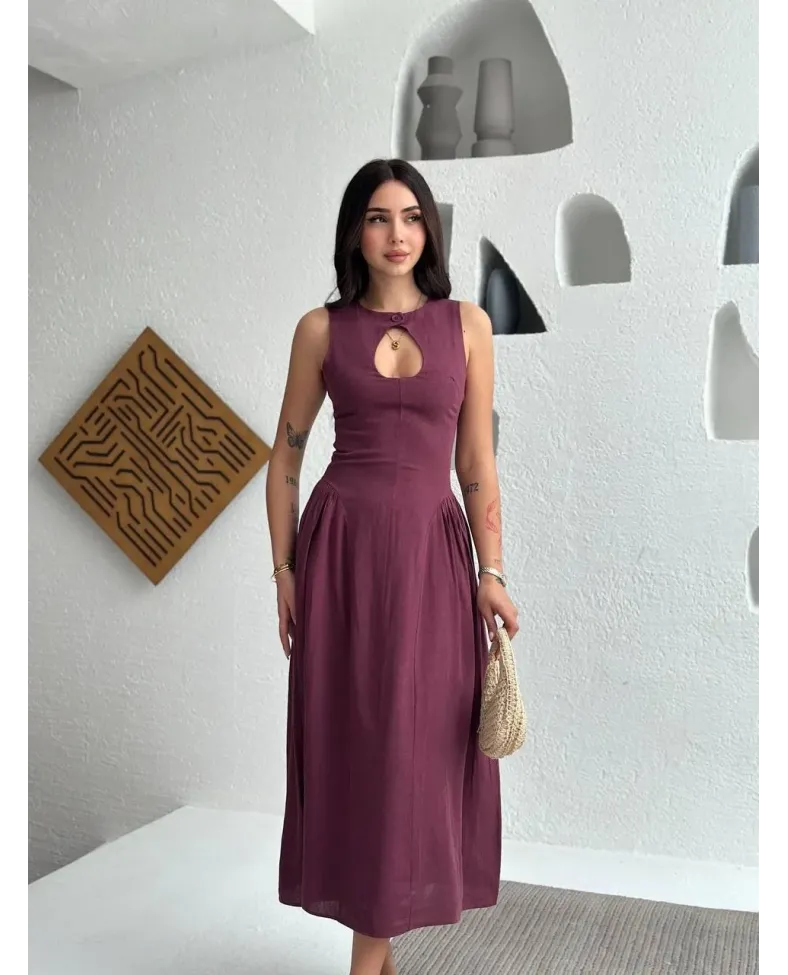 Kolsuz Uzun Kabardin Elbise - Bordo