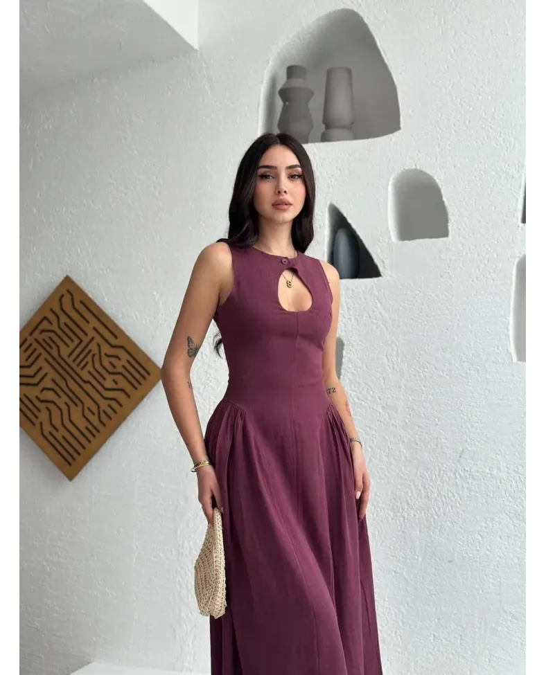 Kolsuz Uzun Kabardin Elbise - Bordo