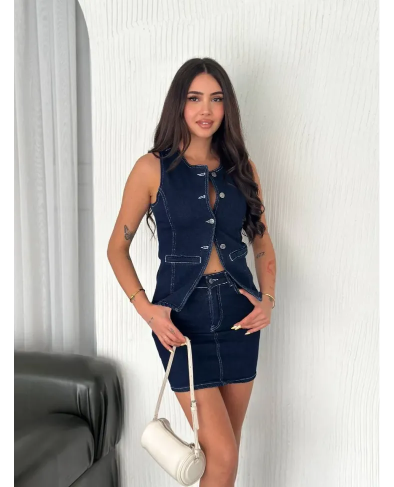 Kot Jeans Etekli ikili Takım - Lacivert
