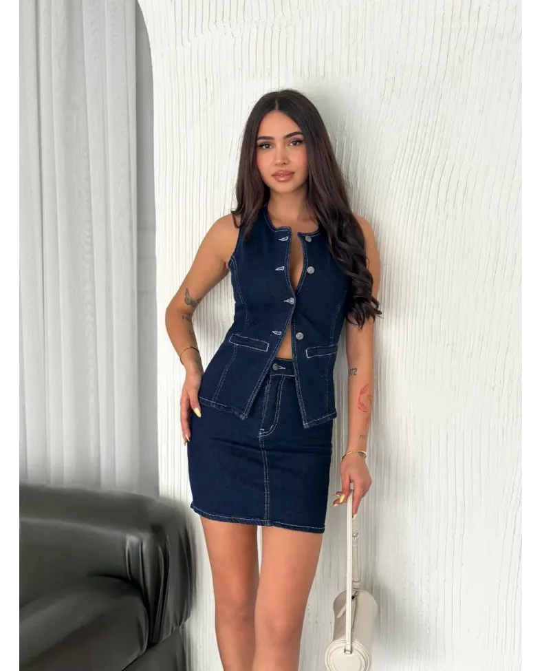 Kot Jeans Etekli ikili Takım - Lacivert