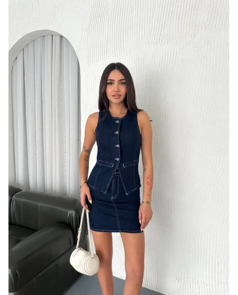 Kot Jeans Etekli ikili Takım - Lacivert
