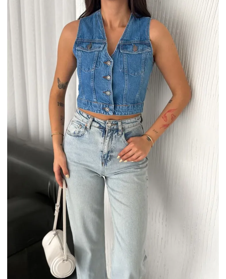 Kot Jeans Kadın Yelek - Mavi