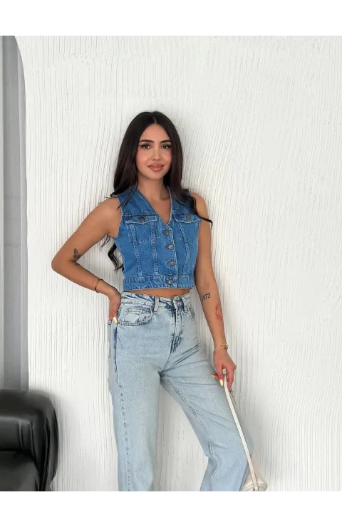 Kot Jeans Kadın Yelek - Mavi
