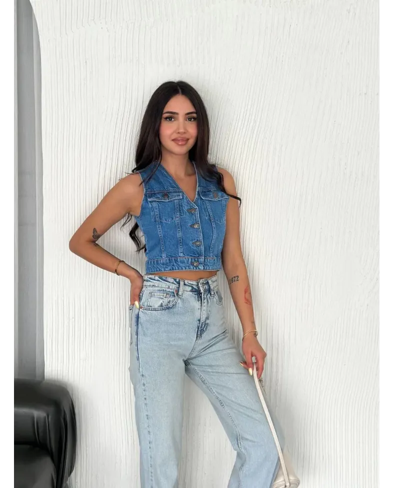 Kot Jeans Kadın Yelek - Mavi