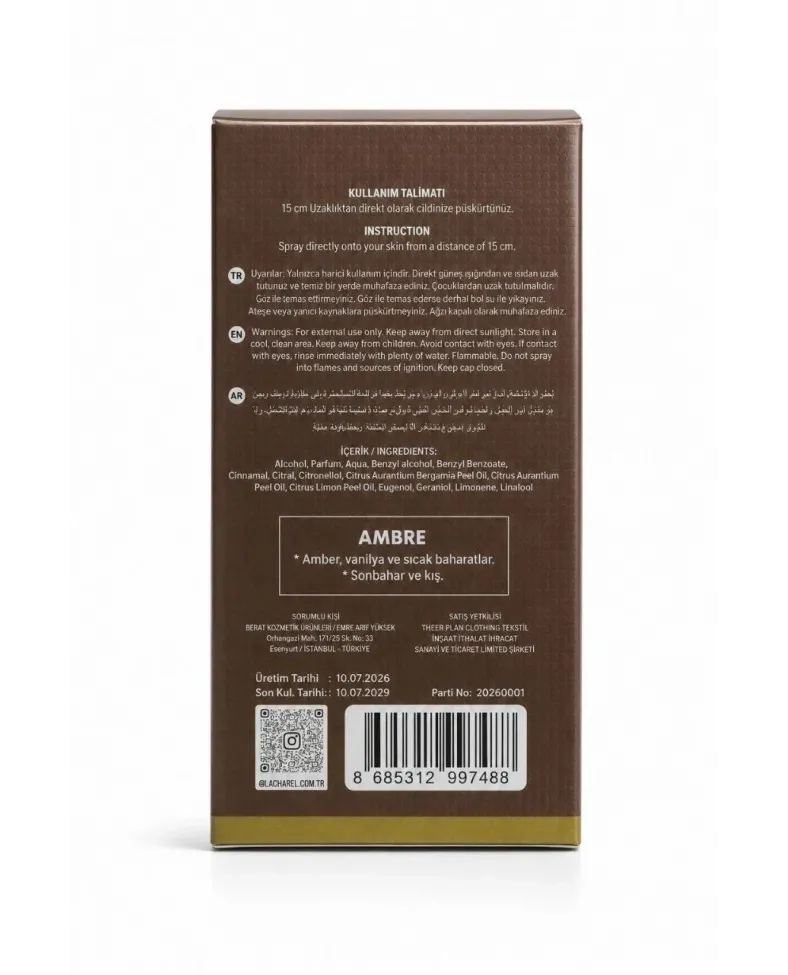 LACHAREL Ambre Eau De Parfum 50 ML Vanilyalı Amber ve Sıcak Baharatlı Parfüm