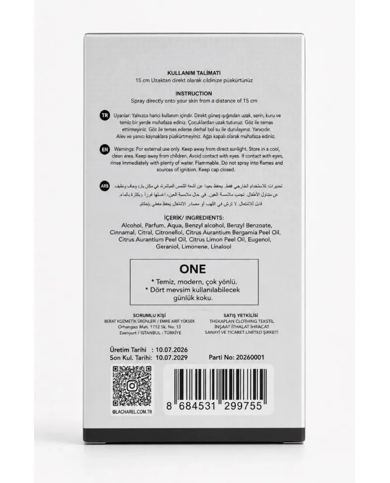 LACHAREL One Eau De Parfum 50 ML Temiz Modern ve Çok Yönlü Günlük Parfüm