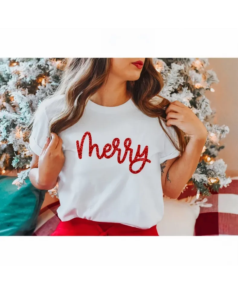 Merry Baskılı T-shirt - Beyaz