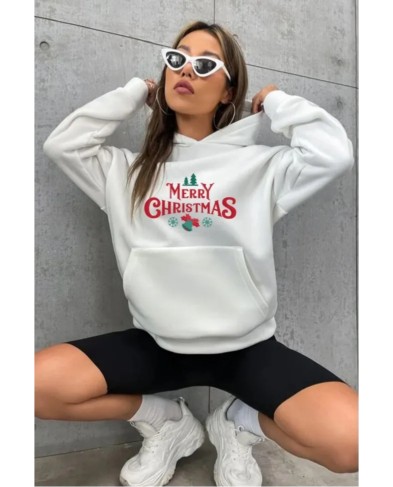Merry Chrıstmas Sweatshirt & Hodie - Beyaz