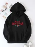 Yılbaşı Merry Christmas Baskılı Oversize Kapüşonlu Sweatshirt Hoodie - Siyah