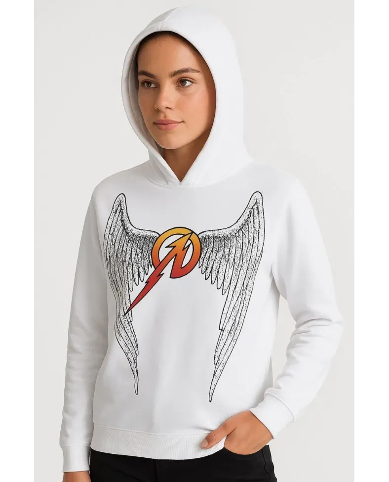 Metallica İki İplik Kapüşonlu Ön ve Arka Baskılı hoodie - Beyaz