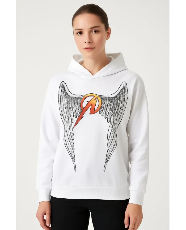 Metallica İki İplik Kapüşonlu Ön ve Arka Baskılı hoodie - Beyaz